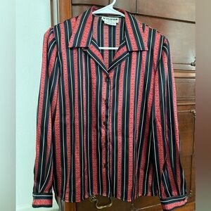 Vintage Red and Black Vertical Stripe Button-Down Shirt